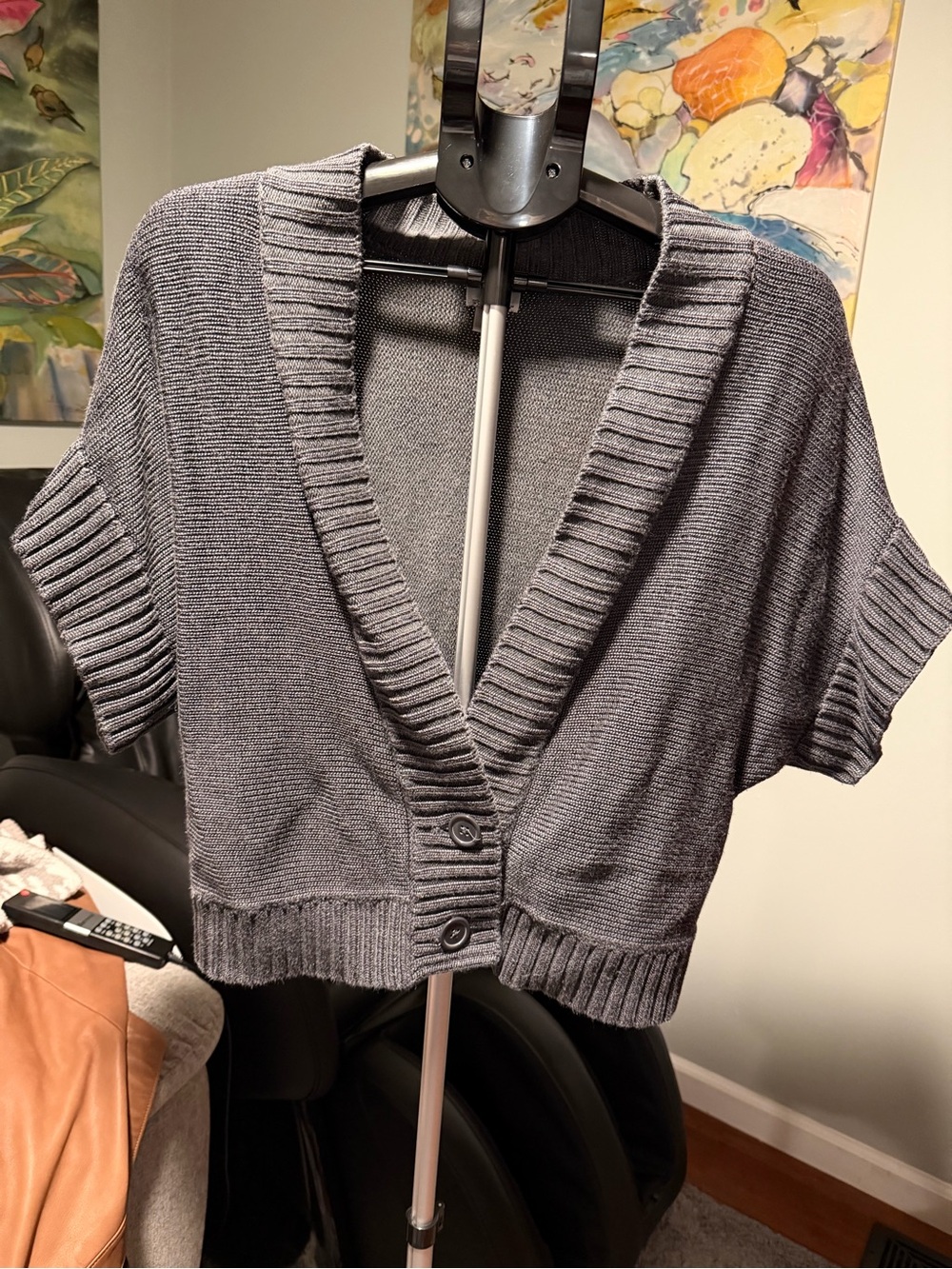 Y2K Gray Short-Sleeve cropped shrug Cardigan Sweater
